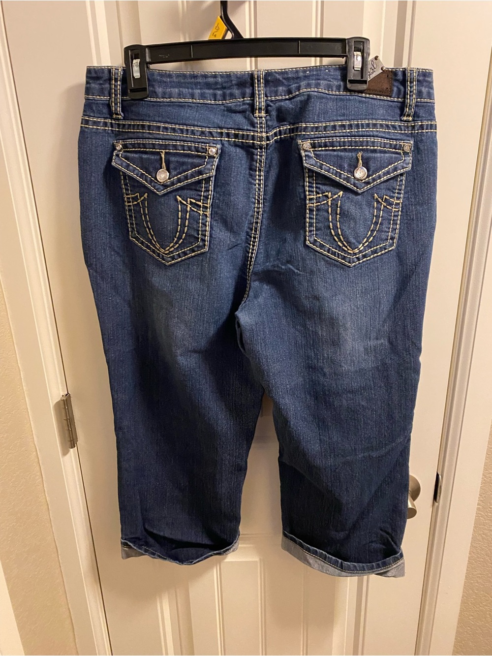 Earl Jean 14 Stretch Blue Jeans Denim Capris Rolled Cuff Bling Capri Length - Picture 6 of 8